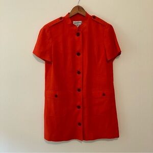 VTG Rickie Freeman Teri Jon Linen Red Dress Sz. 14 Short Sleeve Button-Down Mod